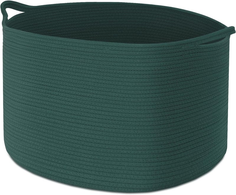 Maliton Woven Rope Basket for Blankets, Extra Large Storage, Green Laundry Hamper, Baby and Pet Toy Storage, Big Towel Basket, 22" x 22" x 14" Blanket Holder, Cotton Rope Bin - Image 1